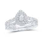 Eternal Love 10kt White Gold Pear Diamond Halo Bridal Wedding Ring Band Set - Splendid Jewellery