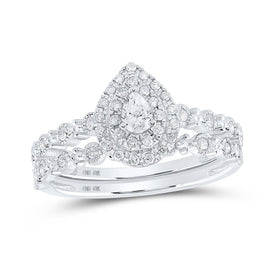 Eternal Love 10kt White Gold Pear Diamond Halo Bridal Wedding Ring Band Set - Splendid Jewellery