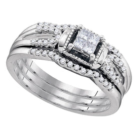 Eternal Love 10kt White Gold Princess Diamond 3-Piece Bridal Wedding Ring Band Set 1/4 Cttw Front View from Splendid Jewellery