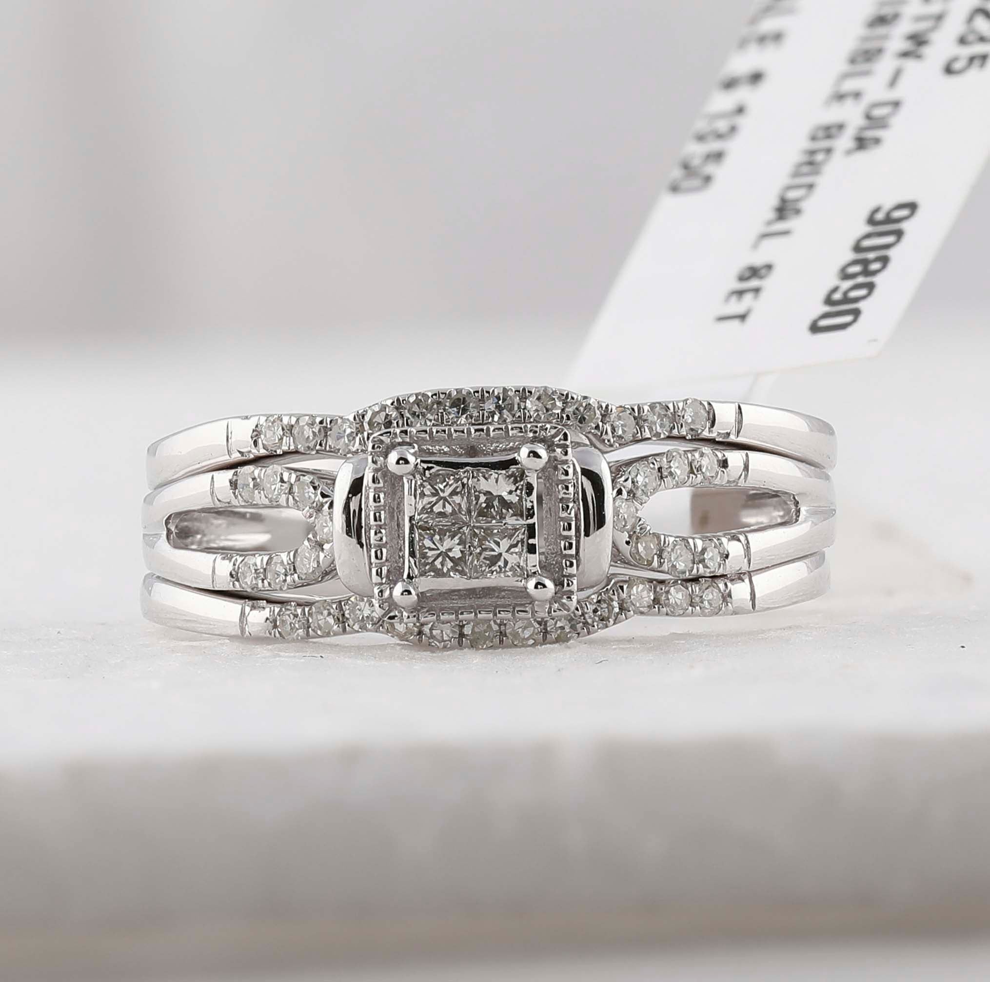 Eternal Love 10kt White Gold Princess Diamond 3 - Piece Bridal Wedding Ring Band Set 1/4 Cttw - Splendid Jewellery