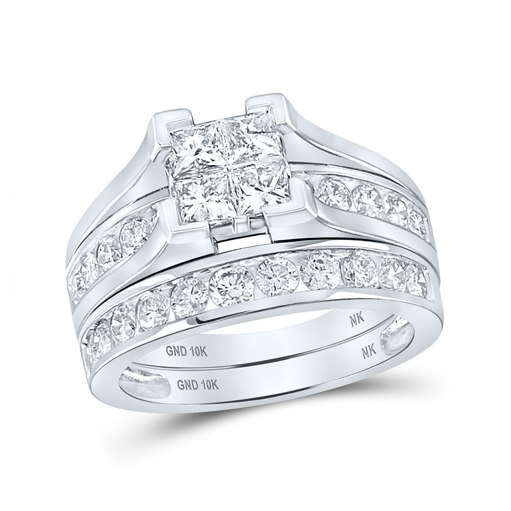 Eternal Love 10kt White Gold Princess Diamond Bridal Wedding Ring Band Set 2 Cttw - Splendid Jewellery