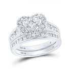 Eternal Love 10kt White Gold Princess Diamond Heart Bridal Wedding Ring Band Set 1 Cttw - Splendid Jewellery