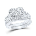 Eternal Love 10kt White Gold Princess Diamond Heart Bridal Wedding Ring Band Set 1 Cttw - Splendid Jewellery