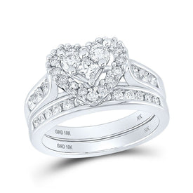 Eternal Love 10kt White Gold Princess Diamond Heart Bridal Wedding Ring Band Set 1 Cttw - Splendid Jewellery