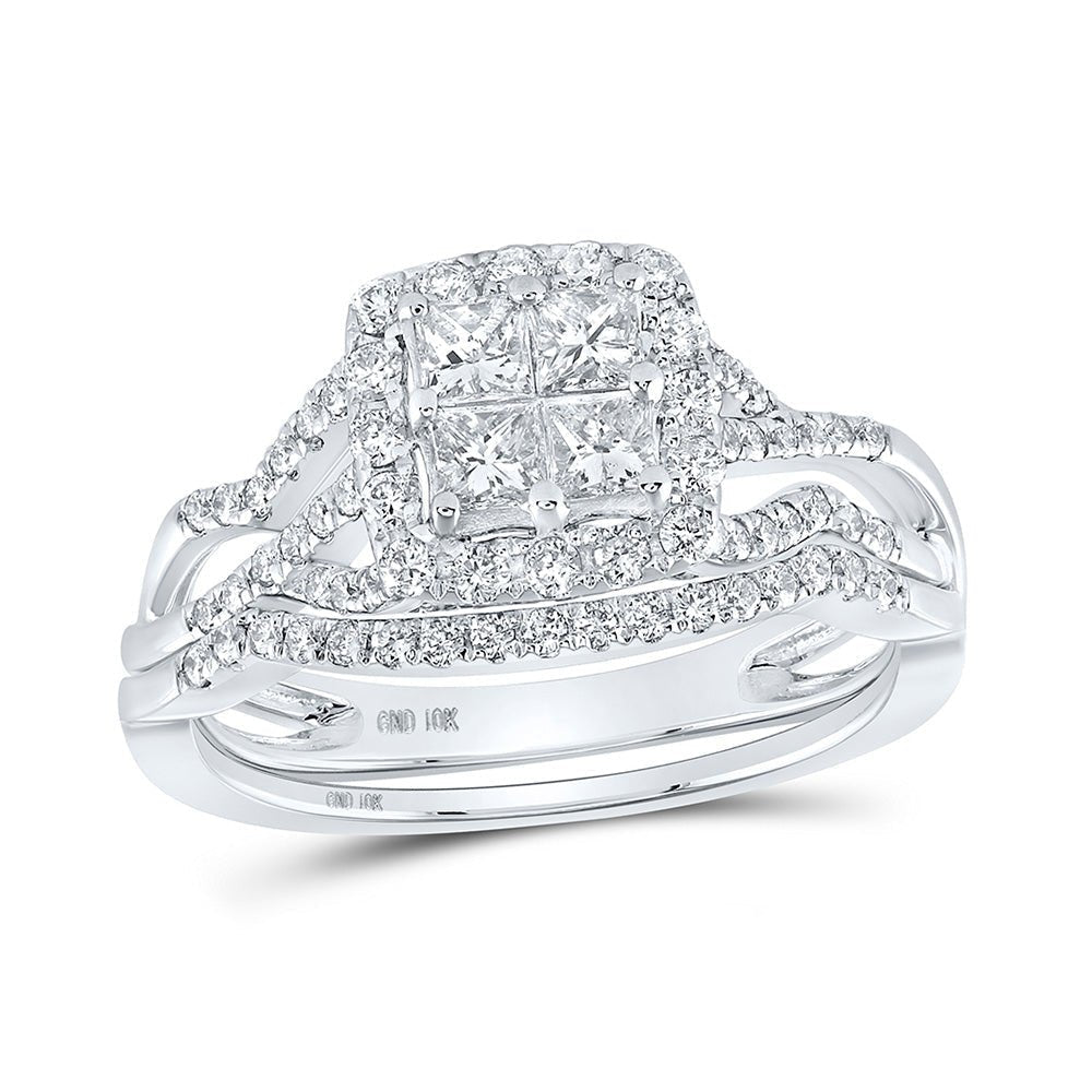 Eternal Love 10kt White Gold Princess Diamond Square Bridal Wedding Ring Band Set - Splendid Jewellery