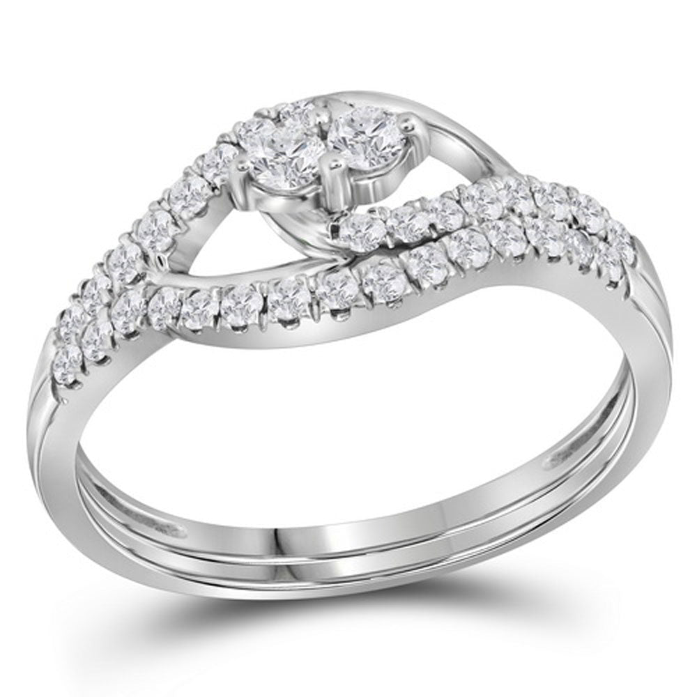 Eternal Love 10kt White Gold Round Diamond 2 - Stone Bridal Wedding Ring Band Set 1/2 Cttw - Splendid Jewellery