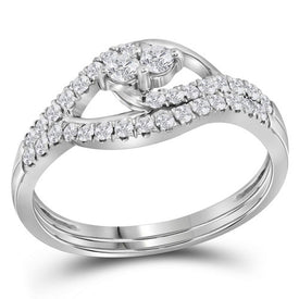 Eternal Love 10kt White Gold Round Diamond 2-Stone Bridal Wedding Ring Band Set 1/2 Cttw Top View from Splendid Jewellery