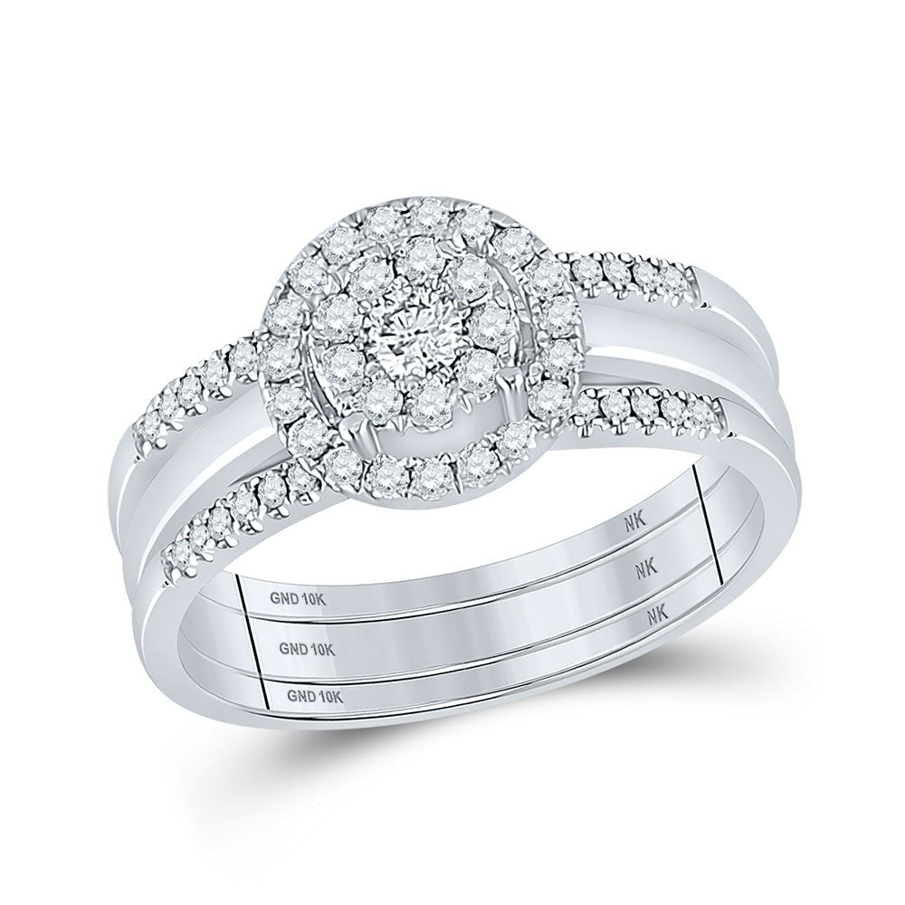 Eternal Love 10kt White Gold Round Diamond 3 - Piece Bridal Wedding Ring Band Set 1/2 Cttw - Splendid Jewellery
