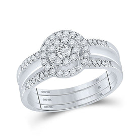 Eternal Love 10kt White Gold Round Diamond 3 - Piece Bridal Wedding Ring Band Set 1/2 Cttw - Splendid Jewellery