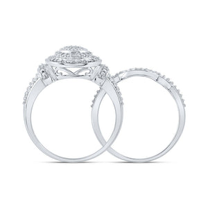 Eternal Love 10kt White Gold Round Diamond Cluster Bridal Wedding Ring Band Set 1/5 Cttw - Splendid Jewellery