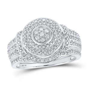 Eternal Love 10kt White Gold Round Diamond Cluster Bridal Wedding Ring Band Set 1/5 Cttw - Splendid Jewellery