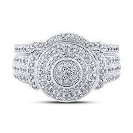 Eternal Love 10kt White Gold Round Diamond Cluster Bridal Wedding Ring Band Set 1/5 Cttw - Alternate view 4 from Splendid Jewellery