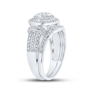 Eternal Love 10kt White Gold Round Diamond Cluster Bridal Wedding Ring Band Set 1/5 Cttw - Splendid Jewellery