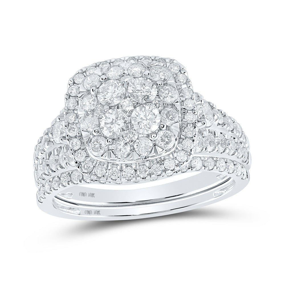 Eternal Love 10kt White Gold Round Diamond Square Halo Bridal Wedding Ring Band Set - Splendid Jewellery