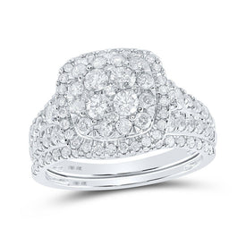 Eternal Love 10kt White Gold Round Diamond Square Halo Bridal Wedding Ring Band Set - Splendid Jewellery