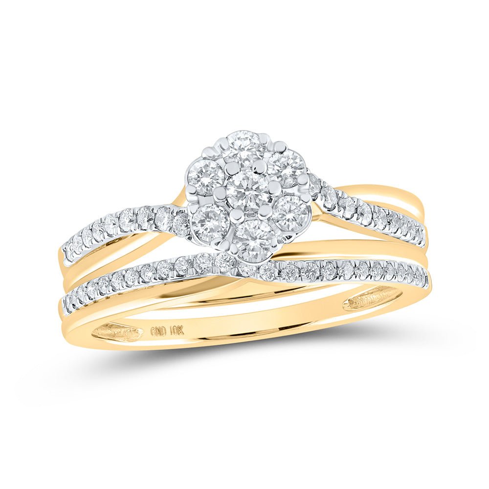 Eternal Love 10kt Yellow Gold Diamond Cluster Bridal Wedding Ring Band Set - Splendid Jewellery