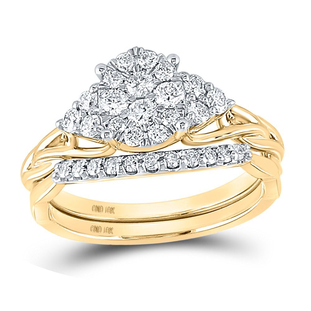 Eternal Love 10kt Yellow Gold Diamond Cluster Bridal Wedding Ring Band Set - Splendid Jewellery