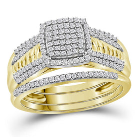 Eternal Love 10kt Yellow Gold Diamond Cluster Wedding Ring Set Top View from Splendid Jewellery
