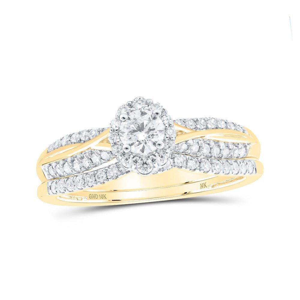 Eternal Love: 10kt Yellow Gold Diamond Halo Bridal Wedding Ring Band Set - Splendid Jewellery