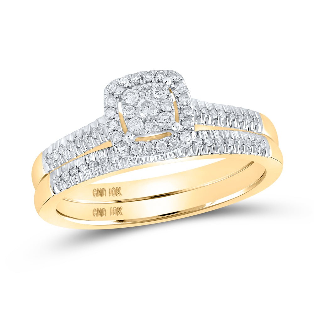 Eternal Love 10kt Yellow Gold Diamond Halo Bridal Wedding Ring Set - Splendid Jewellery