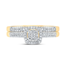Eternal Love 10kt Yellow Gold Diamond Halo Bridal Wedding Ring Set product Top View from Splendid Jewellery