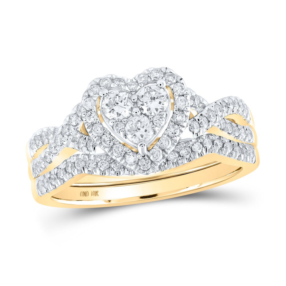 Eternal Love 10kt Yellow Gold Diamond Heart Bridal Wedding Ring Band Set - Splendid Jewellery