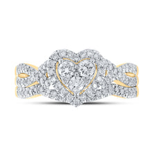 Load image into Gallery viewer, Eternal Love 10kt Yellow Gold Diamond Heart Bridal Wedding Ring Band Set product Top View from Splendid Jewellery