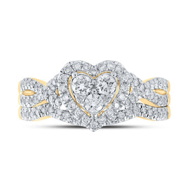Eternal Love 10kt Yellow Gold Diamond Heart Bridal Wedding Ring Band Set product Top View from Splendid Jewellery