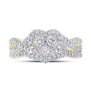 Eternal Love 10kt Yellow Gold Diamond Heart Bridal Wedding Ring Band Set - Splendid Jewellery