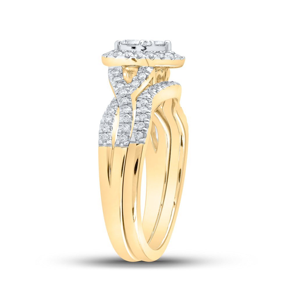 Eternal Love 10kt Yellow Gold Diamond Heart Bridal Wedding Ring Band Set - Splendid Jewellery