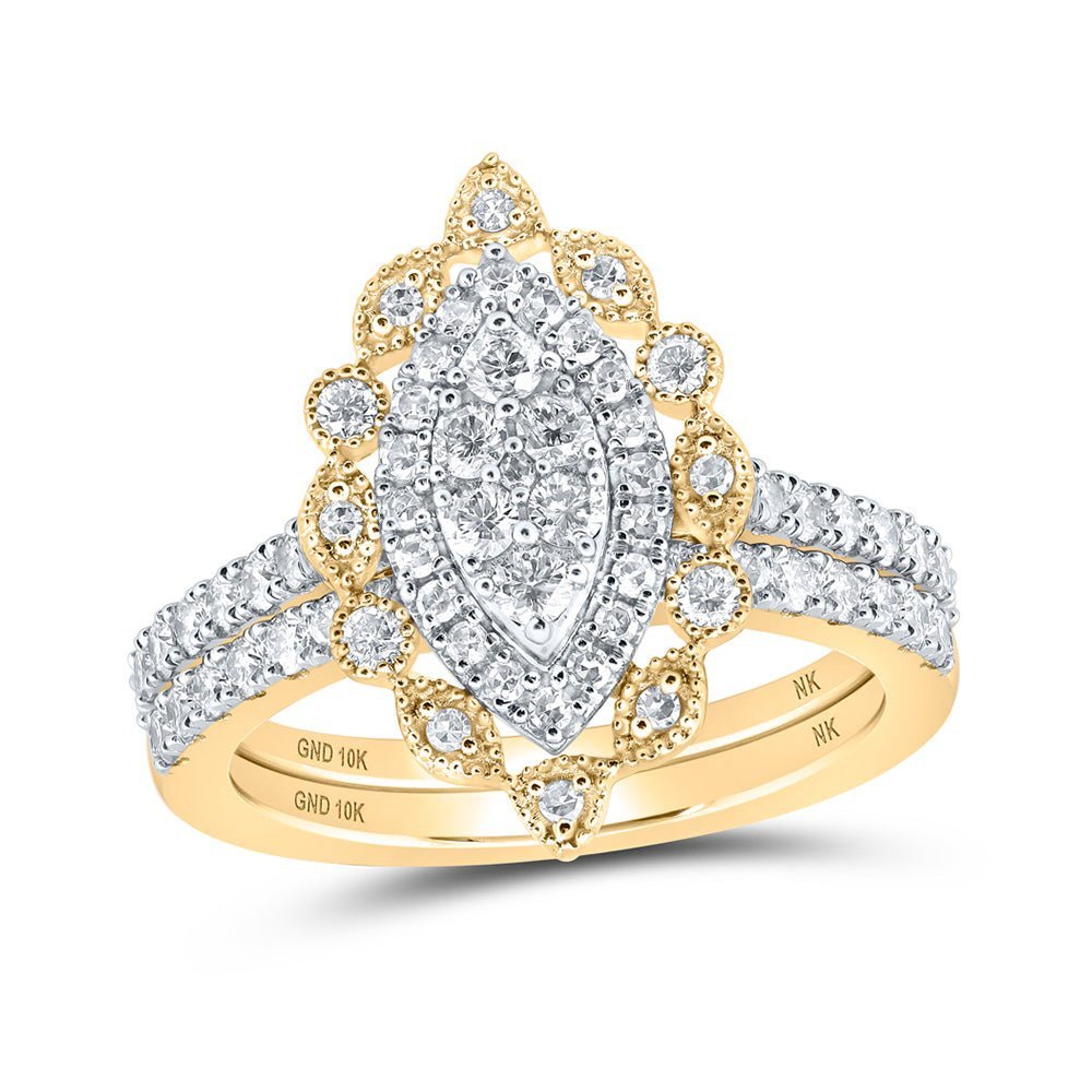 Eternal Love 10kt Yellow Gold Diamond Marquise Bridal Wedding Ring Set - Splendid Jewellery