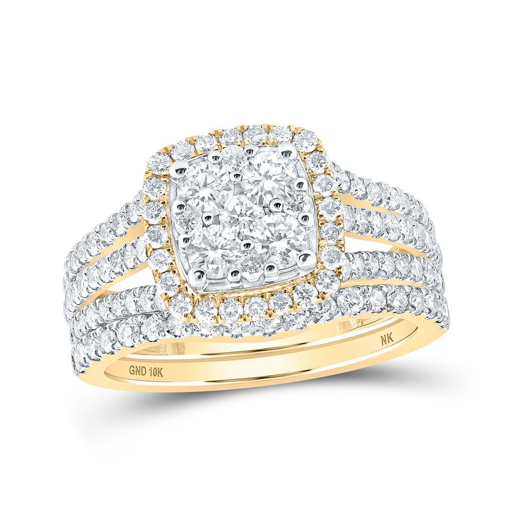 Eternal Love 10kt Yellow Gold Diamond Square Bridal Wedding Ring Band Set - Splendid Jewellery