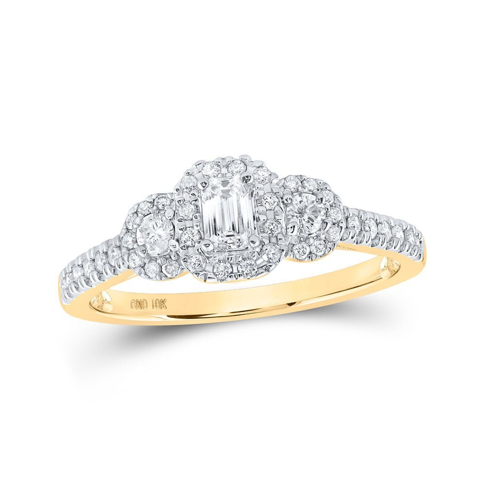 Eternal Love 10kt Yellow Gold Emerald Diamond 3 - stone Bridal Wedding Engagement Ring - Splendid Jewellery