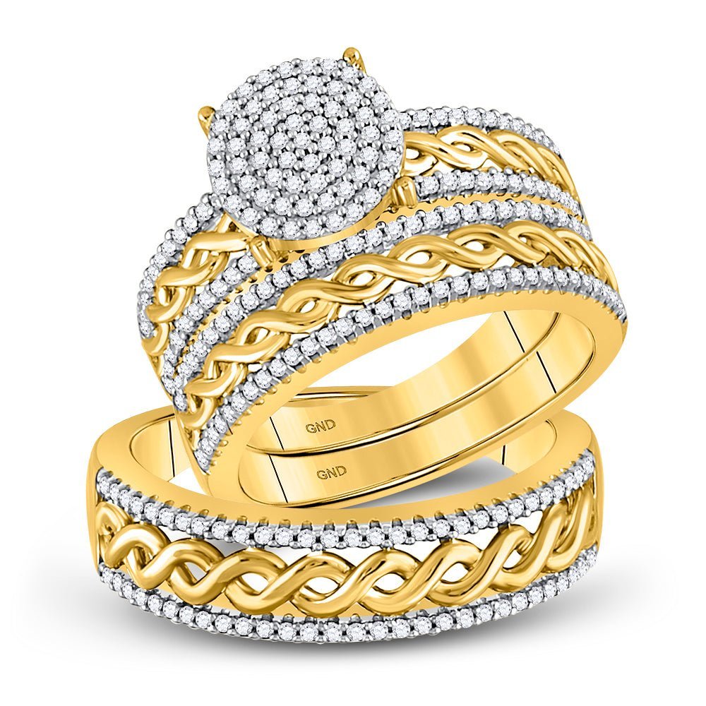 Eternal Love 10kt Yellow Gold His Hers Diamond Cluster Wedding Set - Splendid Jewellery
