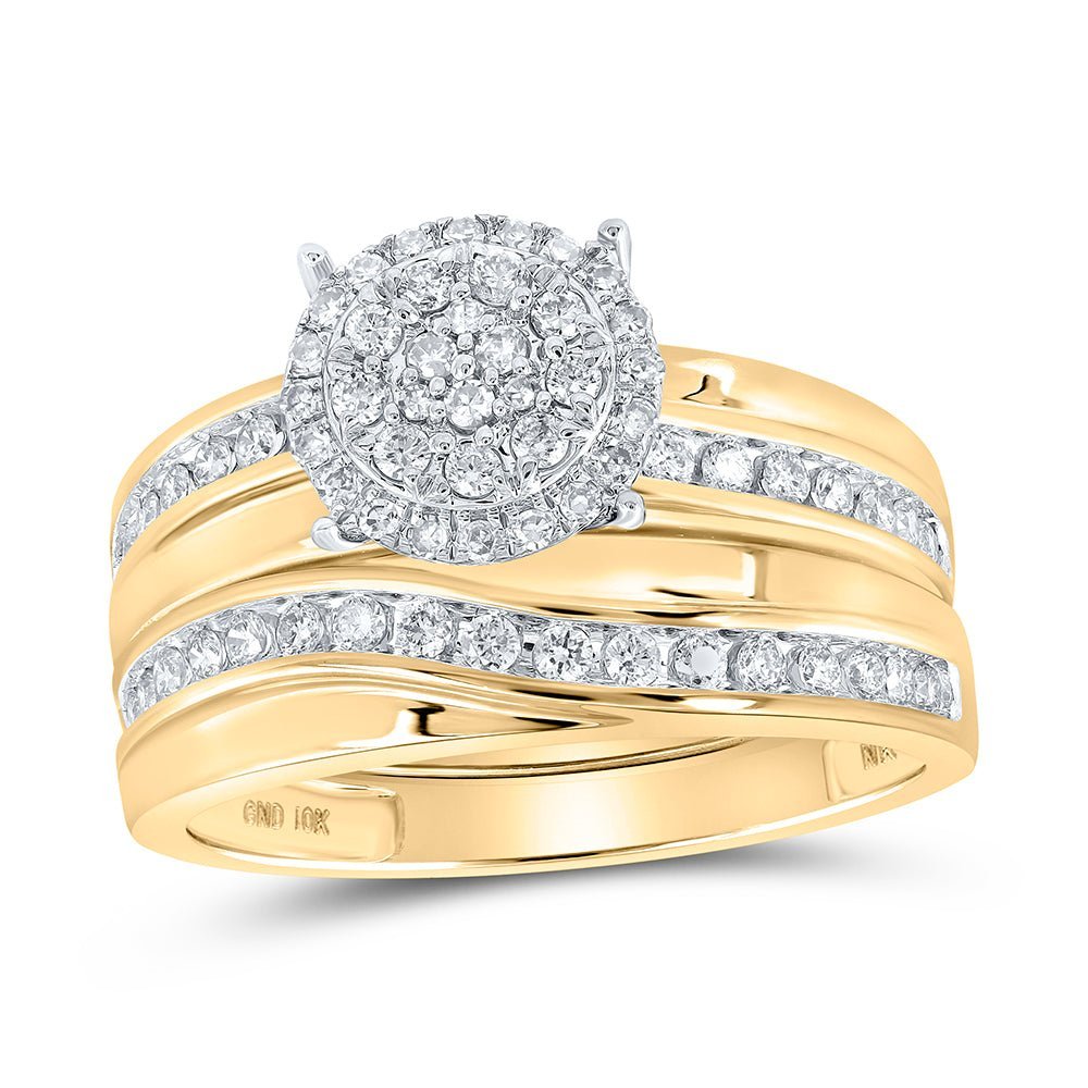 Eternal Love 10kt Yellow Gold His Hers Diamond Cluster Wedding Set - Splendid Jewellery