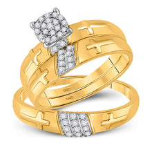 Load image into Gallery viewer, Eternal Love 10kt Yellow Gold His Hers Diamond Cross Wedding Set Top view from the 10Kt Yellow Gold His Hers Round Diamond Cross Matching Wedding Set 1 4 Cttwpin209860 collection by Splendid Jewellery