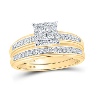 Eternal Love 10kt Yellow Gold His Hers Diamond Square Wedding Set - Splendid Jewellery