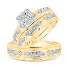 Load image into Gallery viewer, Eternal Love 10kt Yellow Gold His Hers Diamond Square Wedding Set Top view from the 10Kt Yellow Gold His Hers Round Diamond Square Matching Wedding Set 1 2 Cttwpin212747 collection by Splendid Jewellery