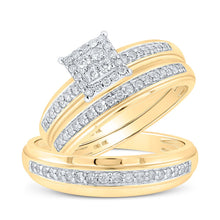 Load image into Gallery viewer, Eternal Love 10kt Yellow Gold His Hers Diamond Square Wedding Set Top view from the 10Kt Yellow Gold His Hers Round Diamond Square Matching Wedding Set 1 2 Cttwpin214720 collection by Splendid Jewellery