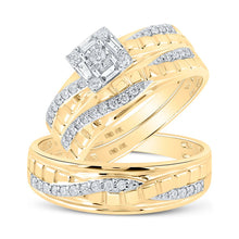 Load image into Gallery viewer, Eternal Love 10kt Yellow Gold His Hers Diamond Square Wedding Set Top view from the 10Kt Yellow Gold His Hers Round Diamond Square Matching Wedding Set 1 2 Cttwpin212740 collection by Splendid Jewellery