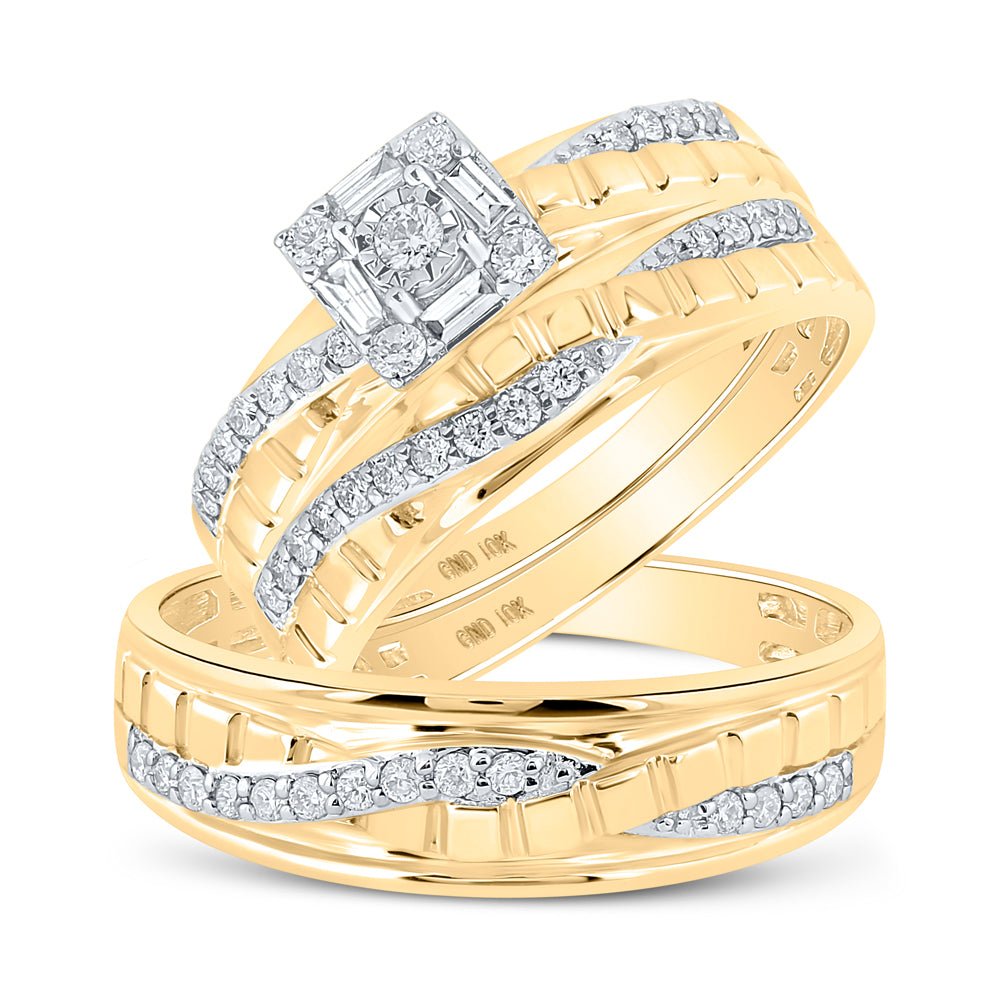 Eternal Love 10kt Yellow Gold His Hers Diamond Square Wedding Set - Splendid Jewellery