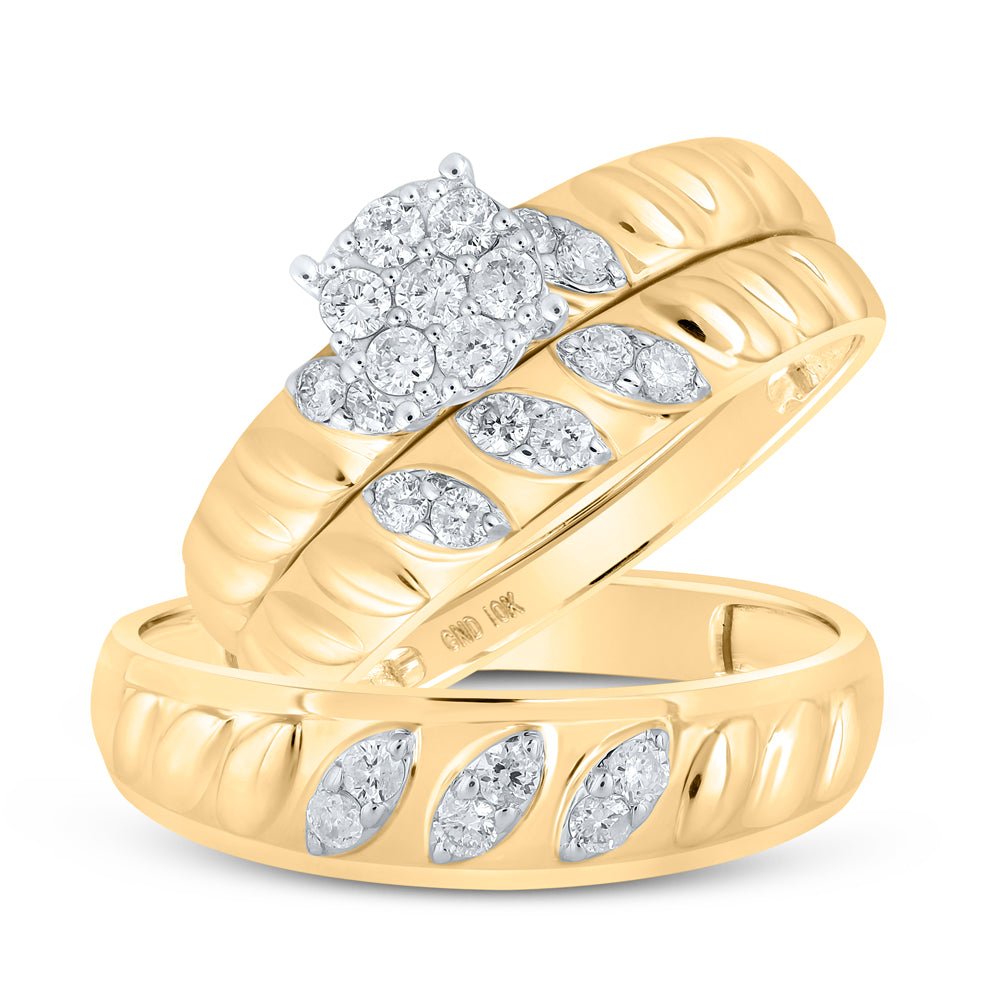 Eternal Love 10kt Yellow Gold His Hers Round Diamond Cluster Matching Wedding Set 1/2 Cttw - Splendid Jewellery