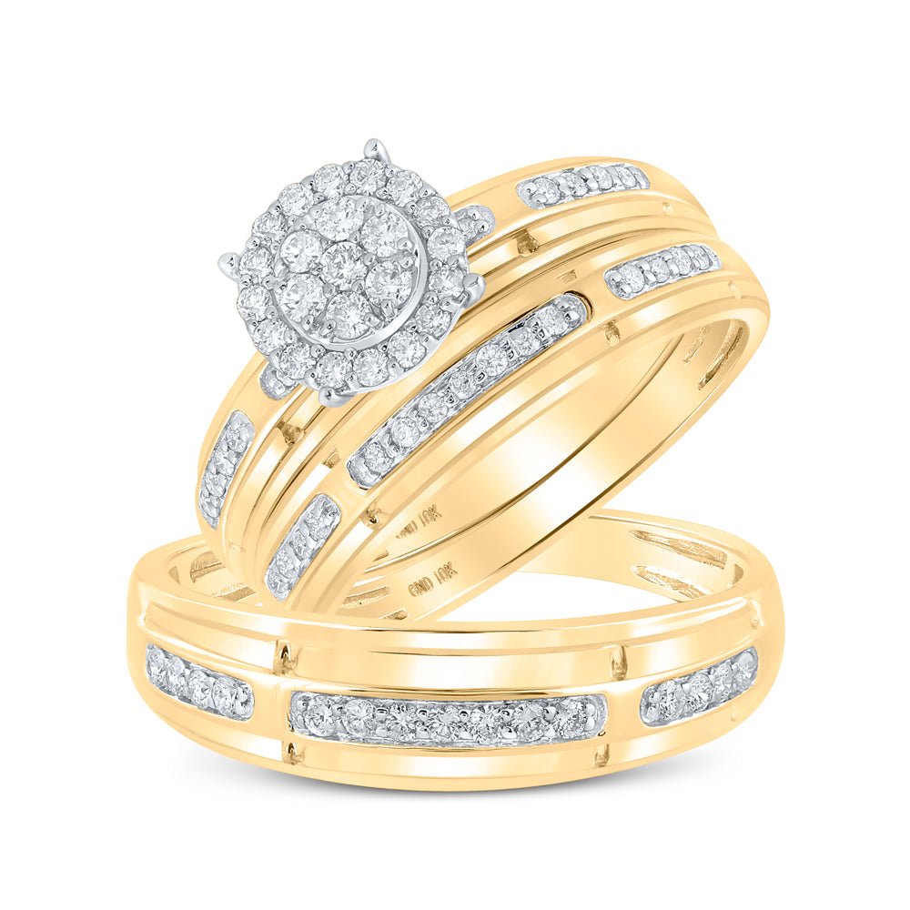 Eternal Love 10kt Yellow Gold His Hers Round Diamond Cluster Matching Wedding Set 1/2 Cttw - Splendid Jewellery