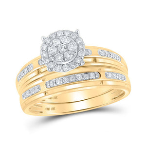 Eternal Love 10kt Yellow Gold His Hers Round Diamond Cluster Matching Wedding Set 1/2 Cttw - Splendid Jewellery