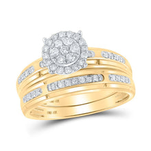 Load image into Gallery viewer, Eternal Love 10kt Yellow Gold His Hers Round Diamond Cluster Matching Wedding Set 1/2 Cttw - Splendid Jewellery