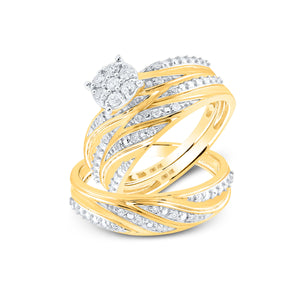 Eternal Love 10kt Yellow Gold His Hers Round Diamond Cluster Matching Wedding Set 1/3 Cttw - Splendid Jewellery