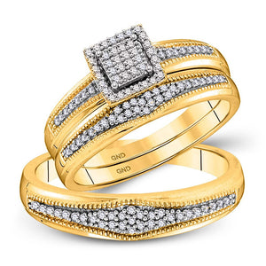 Eternal Love 10kt Yellow Gold His Hers Round Diamond Cluster Matching Wedding Set 1/3 Cttw - Splendid Jewellery