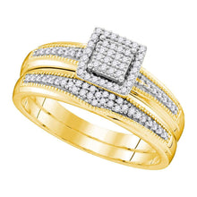 Load image into Gallery viewer, Eternal Love 10kt Yellow Gold His Hers Round Diamond Cluster Matching Wedding Set 1/3 Cttw - Splendid Jewellery