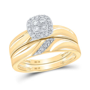 Eternal Love 10kt Yellow Gold His Hers Round Diamond Cluster Matching Wedding Set - Splendid Jewellery