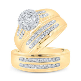Eternal Love 10kt Yellow Gold His Hers Round Diamond Cluster Matching Wedding Set - Splendid Jewellery